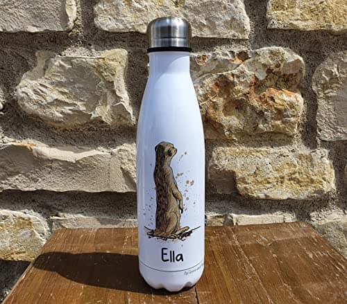 Meerkat Insulated Bottle Personalised - Gift for Safari Animal Lover - Personalised Zoo wild animal Thermal Flask - Stainless Steel Water Bottle (Oliver) — view 2