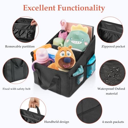 URAQT Car Organiser for Front or Back Seat, Portable Waterproof Boot Storage for Kids, Durable Oxford Fabric, Holds Toys, Snacks, Cups, Books, Tissue - Keeps Car Tidy and Clean — view 3