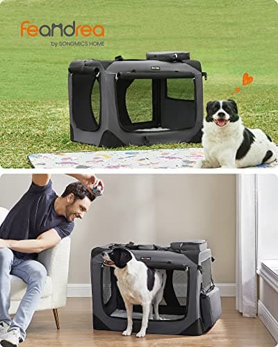 Feandrea Foldable Pet Carrier Bag, Portable Dog Travel Crate, Soft Sided Dog Cat Pet Travel Carrier Large Dog Crate for Car with Breathable Mesh and Storage Pockets, 81 x 58 x 58 cm, Grey PDC008G01 — view 2