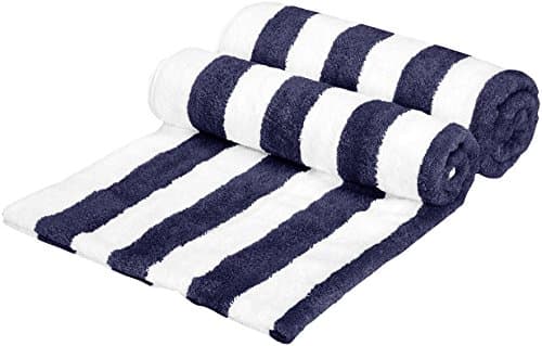 Amazon Basics Beach Towel, 100% Cotton Cabana Stripe, Pool, Gym & Spa Towels for Adults, 76 x 152 cm, Navy Blue, 2-Pack — view 4