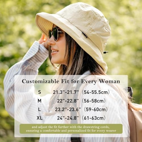 TOP-EX Sun Hat Women Wide Brim SPF 50 UV Protection with Chin Strap Packable Bucket Hat for Travel Beach Outdoor Summer Waterproof Lightweight Gardening H iking Fishing Camping Beige L/XL — view 5