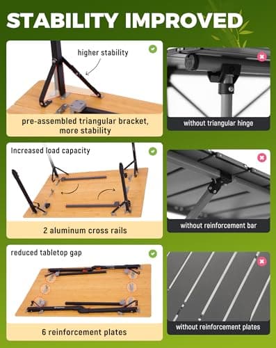 KingCamp Folding Camping Table Bamboo Adjustable ht. 16-27" up to 264lbs — view 5