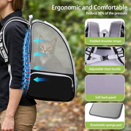 Breathable Cat Carrier Backpack for Small Dog Rabbit 7kg with Foldable Bowl — view 4