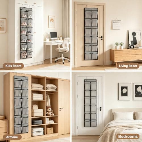 SOPSTUO Hanging Shoe Storage, Over Door Shoe Storage, Door Shoe Rack,12 Breathable Mesh Huge Pockets, Shoe Hanging Storage Bag with 2 Metal Hooks for Various Doors (Modell C) — view 6