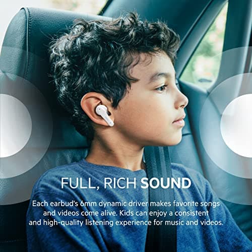 Belkin SOUNDFORM Nano, True Wireless Earbuds for Kids, 85dB Limit for Ear Protection, Online Learning, School, IPX5 Certified, 24 H Play Time for iPhone, iPad, Kindle, Pixel and More – White — view 6