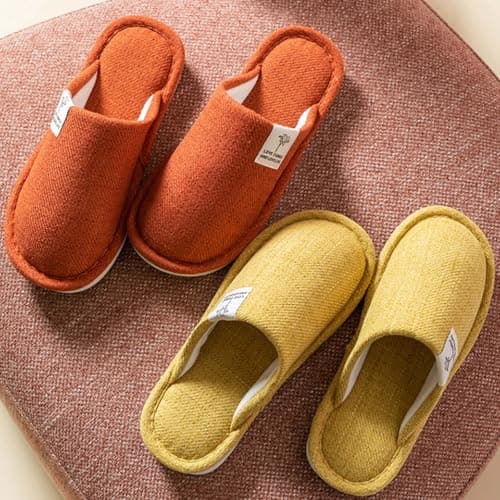 Womens Cotton Linen Slippers Closed Toe, Womens Solid Flat Sole Slippers — view 3