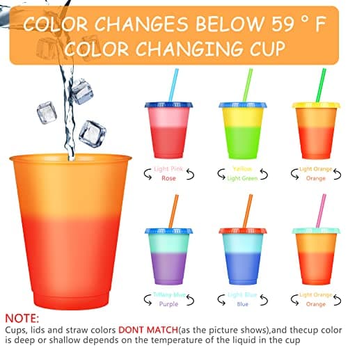 AUAUY Reusable Color Changing Cup, 6 Pack BPA Free Plastic Tumbler Set — view 3