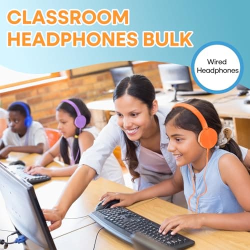 Wensdo 6 Pack Kids Headphones Bulk for School Classroom Students Wired Headsets, Durable Earphones for Children, Library Airplane Online Learning and Travel (6 Mixed Colors) — view 5