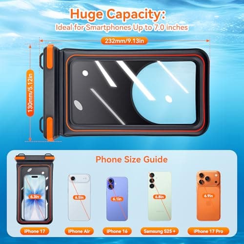 Citymore Floating Waterproof Phone Pouch,IPX8 Waterproof Universal Phone Case,Underwater Touch Screen Dry Bag for Beach,Swimming for iPhone 17 16 15 14 13 12 Pro Max,Huawei,OnePlus,Galaxy,4-7.2" Black — view 3