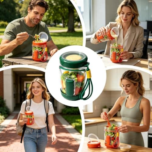 Salad Jar - Leak-Proof Reusable - with Dressing Cup and Fork Travel Set — view 6