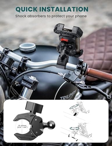 GREFAY Motorbike Phone Holder [Upgrade Vibration Dampened], Super Stable Bike Phone Mount, 360° Rotation & Quick Lock Motorcycle Phone Holder Sport Gadget Mount Compatible with 4.7-6.8” Phones — view 6