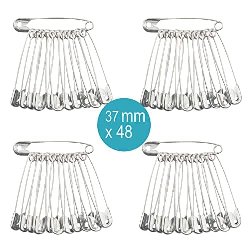 Safety Pins 37mm, Silver Nickel Plated - Medium Safety Pins for Clothes, Crafts, Sewing, Hemming, Dressmaking, Quilting & First Aid Kit - Assorted, Small to Large, Running Bibs — view 2