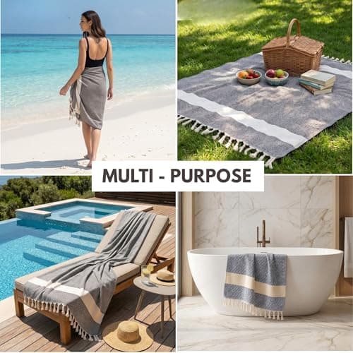 Blue Beach Turkish Towel - Travel Towel100x180cm Large Turkish Hammam Peshtemal - Super Absorbent, Quick Dry, Sand Free, Lightweight, Compact Towels for Swimming, Bath (1, Turquoise) — view 5