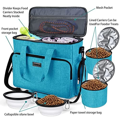 BAGLHER Dog Travel Bag, Pet Travel Bag With 2 Pet Food Containers and 2 Collapsible Silicone Bowls; Essential Kits for Pet Travel Sky Blue — view 5