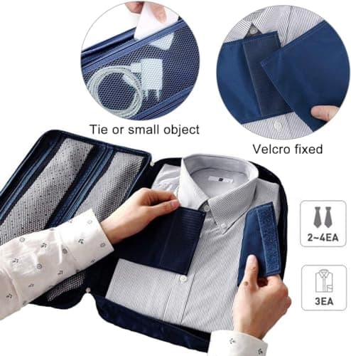 EQLEF® Wrinkle-proof Shirt and Ties Travel Storage Bag Shirt Carrier Portable Shirt Organizer With Handle For Travel Packing Business Trip (Blue) — view 4