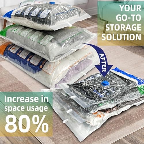 STORAGE MASTER Space Saver Bags for Travel and Home Reusable, 9 Pack Vacuum Storage Bags Save 80% More Storage Space, with Electric Air Pump — view 6
