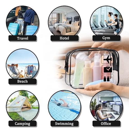 KINDOYO Clear Travel Toiletry Bag - Transparent Makeup Bag with Zippers Aeroplane Bags PVC Waterproof Cosmetic Bag Wash Bag Shower Bag Travel Accessories Bag for Women Men (Blue) — view 6