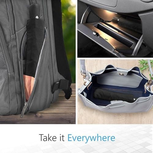 Windproof Travel Umbrella - Compact, Light, Full Automatic Open/Close - Folding Backpack Umbrella for Rain & Sun UV Preotection For Men & Women, Unbreakable 8 Fiberglass Ribs UK Design (Black) — view 6