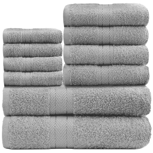 GC GAVENO CAVAILIA Soft 100% Cotton 10 Piece Towel Bale Set, Silver
