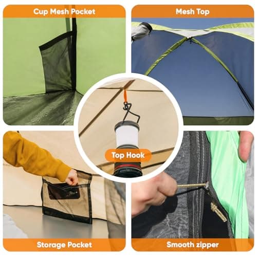 Golabs CT1 2 Person Camping Tent, Easy Set Up in 3 Mins, Waterproof w/Mesh Top & Door with Ventilation, Lightweight 4.4lbs Portable Family Tent with Carry Bag &Interior Storage Pockets &Hook — view 4