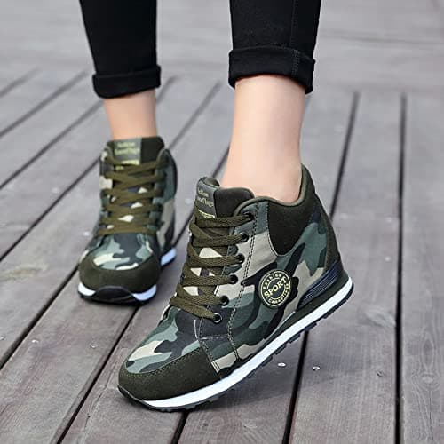 Leisure Women's Camouflage Travel Soft Sole Wedges Comfortable Shoes Outdoor Shoes Runing Sports Sneaker Wedges Shoes for Women Wedding (Army Green, 5) — view 2