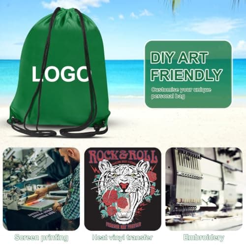 WESTWOOD FOX Drawstring Gym Bag String Bags Gym Sack Backpack PE Bags for Women Men Trainer Swimming Bag Travel Beach School Holidays Suitable for Sports,kids,Boys,Girls (Green) — view 4