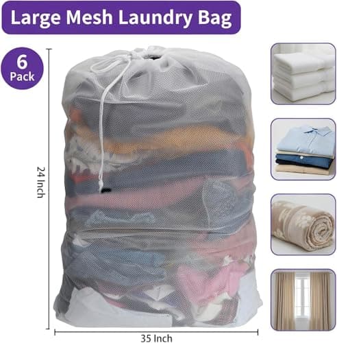 WUWEOT 6 Pack Mesh Laundry Bag with Drawstring Closure, 60 x 90 cm Heavy Duty Extra Large Laundry Bags for Travel, Storage, College, Dorm and Apartment Dwellers, Machine Washable — view 2