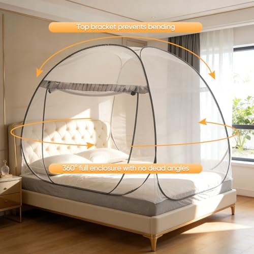Pop Up Mosquito Net Tent for Bed, Foldable Mosquito Net for Bed with Bottom, Portable Travel Mosquito Netting Tent with Fine Mesh, Net Tent for Bedroom, Home, Camping, Outdoor, Travel, 200x150x150cm — view 6