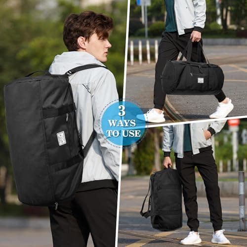 Lyweem Sports Gym Bag Men - 60L Large Travel Duffle Bag with Shoe Compartment, Weekend Holdall Bags, Overnight Duffel Bag Backpack, Black — view 2