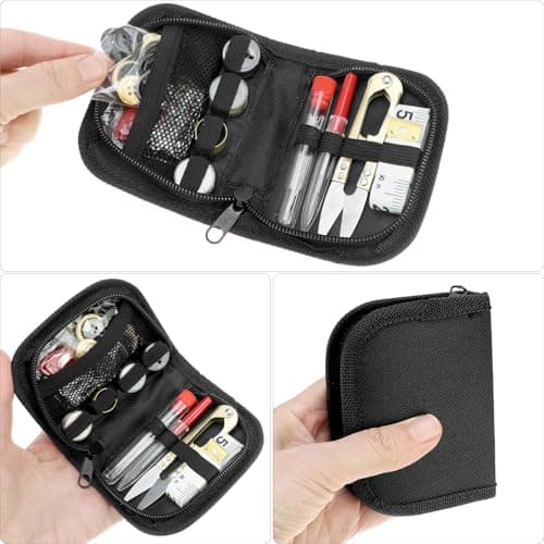 QWORK Military Sewing Kit Tactical Survival Repair Set with Heavy Duty Nylon Zipper Case, Basic Mending Tools with Military Buttons & 3 Large Thread Spools for Camping & Field Use — view 2
