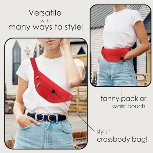 MAXTOP Large Bumbag Waist Fanny Pack Running Belt for Men Women Unisex Bum Bag with Headphone Jack and 4-Zipper Pockets Adjustable Belt for Travel Running Jogging Workout Hiking Gifts Red — view 2