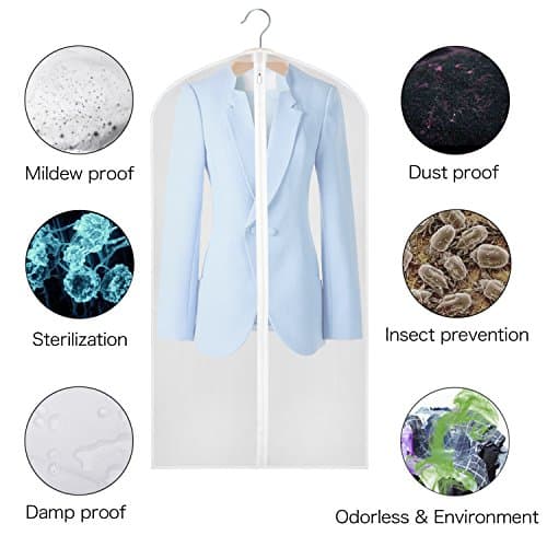 Univivi Suit Bags for Men, 12 Pack Travel Garment Bags, Breathable Clothes Covers Protector Bags, Transparent Waterproof Dustproof Moth Proof Dresses Storage Bag for Wardrobe Storage (60cm x 101cm) — view 6