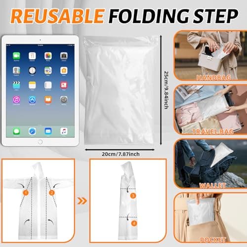 WOHSEROM 1 Pack Rain Ponchos for Adults Reusable, Thickened EVA Travel Raincoat Jacket with Hoods and Sleeves, Lightweight White Waterproof Capes Ponchos for Men Women Outdoor Hiking Camping Travel — view 5