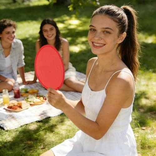 BENECREAT 20 Pack Foldable Hand Fans, 9.41 Inch/ 23.9cm Portable Folding Fans with 5 Mixed Colors, Polyester Handheld Cooling Fans for Outdoor Events Travel and Summer Activities — view 5