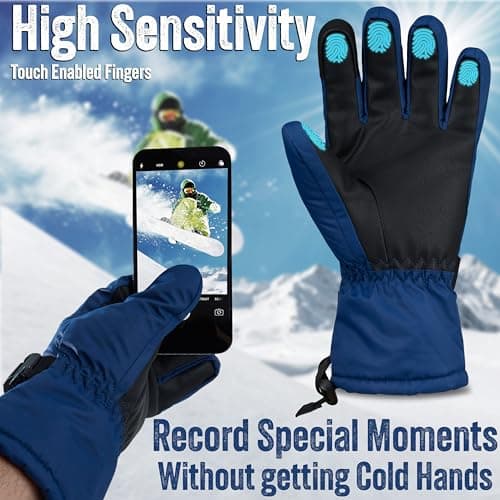 CityComfort Ski Gloves for Men & Teens, Thermal & Waterproof Winter Gloves, Touch Screen & Fleece Lined for Skiing & Cycling (Men Blue) — view 3