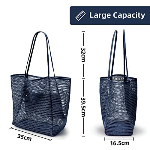 KALIDI Mesh Tote Bag,23L Beach Bag Extra Large Tote Bags for Women with Zip Pocket Shoulder Bag Summer Beach Bags Reusable Shopping Bag for Picnic Holiday Travel Grocery — view 4