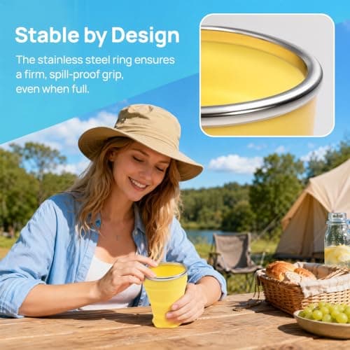 2 Pcs Silicone Foldable Cup,Collapsible Travel Cup with Lid,Blue+Yellow — view 6