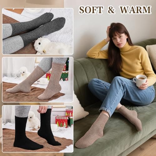 SukModen Wool Thermal Socks for Women – 5 Pairs Warm Winter Thick Cosy Boot Socks Comfy Crew for Walking Hiking Work – Size 4-9 –Black Ladies gifts — view 4