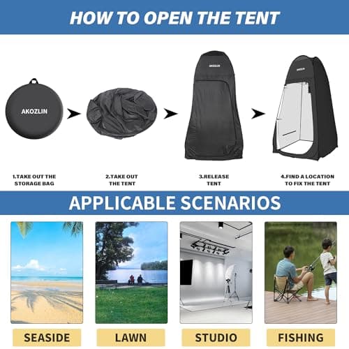 AKOZLIN Pop Up Shower Tent Instant Privacy Dressing Changing Tent Outdoor Camping Shower Toilet Tent with Window & Carry Bag for Portable Toilet & Bathroom Silver Coated UV Protection — view 3