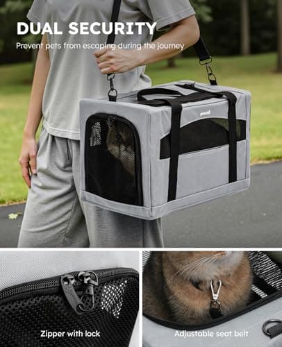 pecute Cat Carrier, Pet Carrier with Scientific Hidden Partition, Grey — view 4