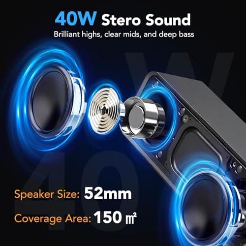 IKT Bluetooth Speaker, 40W Loud Stereo Sound Portable Speaker, 30Hrs Playtime, Speakers Wireless Bluetooth 5.4, Deep Bass,TWS Pairing, 7 RGB lights, IPX7 Waterproof, Speakers for Home/Party/Outdoor — view 2