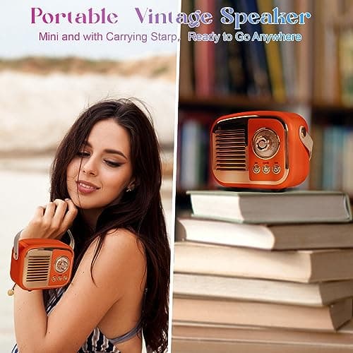 Aresrora Retro Bluetooth Speaker, Vintage Wireless Speaker,Portable Mini Radio Old Fashion Style for Room Decor Kitchen Desk Bedroom Office,Supports TWS Pairing for iPhone,Android Devices (Orange) — view 5