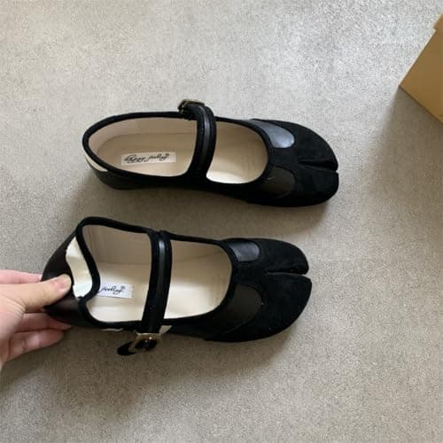 Tabi Shoes Women Mary Janes Ballet Flat - Low Top Split Toe Orthopedic Cute Casual Comfortable Walking Lightweight Female Solid All-Match for Daily Wear Beach Travel Athleisure Standing All Day, Black — view 5