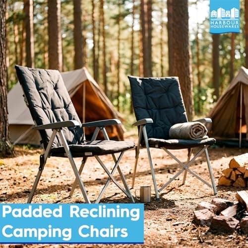 Harbour Housewares Reclining Camping Chair – Black - Pack of 2 Padded Foldable Outdoor Chair, Adjustable Backrest, Steel Frame, Portable with Carry Bag, Garden, Festival & Beach High Back Seating — view 4