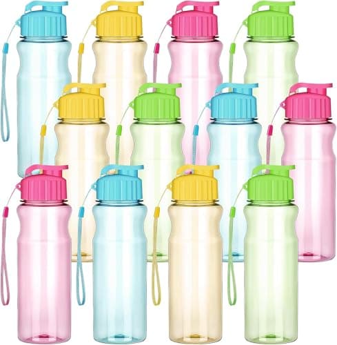 12 Pack Plastic Water Bottles, 500ml Sports Water Bottle Bulk Reusable Lightweight Drinking Bottle with Leakproof Flip Top Lids for Outdoor Sports Travel Classrooms(4 Color)