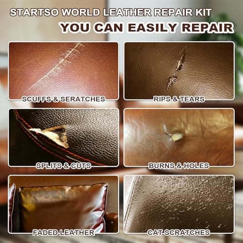 STARTSO WORLD Leather Repair Kit for Furniture, Brown Leather Seat Repair Kit for Car Interior, Car Seats, Sofa, Jacket and Purse, Restore Any Material with Super Easy Instructions — view 4