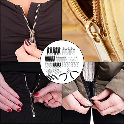 86-Piece Zipper Repair Kit - Metal Slider Replacement, Zip Puller Tabs Fixer, Pliers & Pulls Set for Jeans & Coats - Silver/Black — view 6