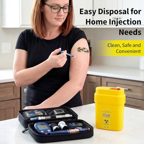 6 Pack Travel Sharps Bin Mini Container - Small Sharps Box for Needles, Lancets, Razor Blades - Portable Clinical Waste Bin Ideal For Travel, Work, Home - 6 Yellow Needle Disposal Box Size 0.3L Each — view 5