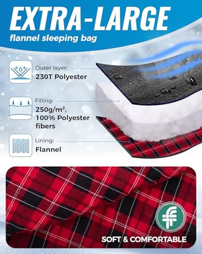 KingCamp XXL Extra Wide Cotton Sleeping Bag for Adults Classic Black — view 4