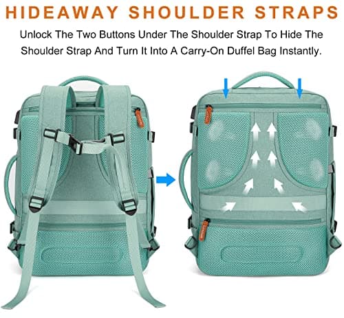 Lumesner Carry on Backpack, Extra Large 40L Flight Approved Travel Backpack for Men & Women,Expandable Large Suitcase Backpacks With 4 Packing Cubes (Green) — view 5